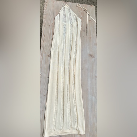 Fashionnova Distressed Halter Maxi Dress - Cream - Picture 4 of 11